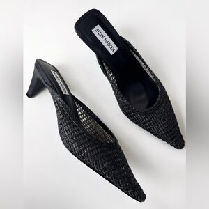 Steve Madden new 8 Black Woven Pointed Toe Mule Heels Cleverr Woven Mule (Women)